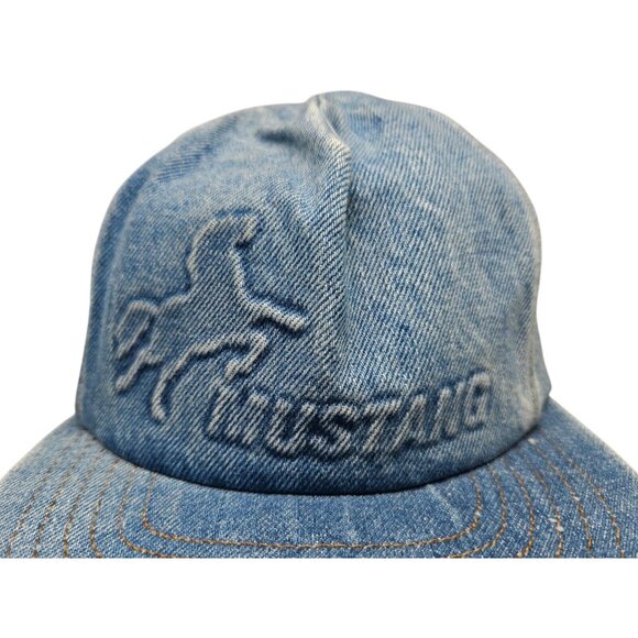 Vintage Mustang Engineering Denim Hat Embossed Strapback Blue Oil & Gas - Picture 2 of 10